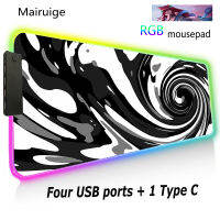 RGB Wired Lighting TypeC Interface Black Personality Rotating Striped MousePad Xl Mouse Keyboard Desktop Desk Mat Four USB Ports