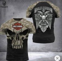 motorcycle harley-DAVIDSON skull 3d LONG full print t-shirt  2