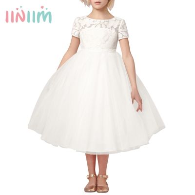 〖jeansame dress〗 Iiiim ดอกไม้สาวแต่งตัวสีขาวงาช้างจริง Vestidos พรรคปริ๊นเซชุดเด็กเล็กเด็ก39; S กลวงหัวใจชุดสำหรับงานแต่งงาน