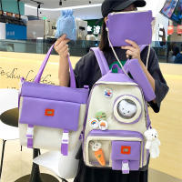 2021 New 5 Pcs Sets Purple Colour Childrens School Backpack Kawaii Womens Backpack Bookbag School Bags for Teens Girls Mochila