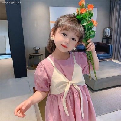 Girls summer dress with short sleeves 2023 new han edition hot style hubble-bubble sleeve princess female baby