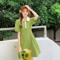 เสื้อผ้าแฟชั่นสำหรับสุภาพสตรี Little color matching polo dress female xia fat mm doll close a word temperament cultivate ones morality show thin waist short sleeve skirt