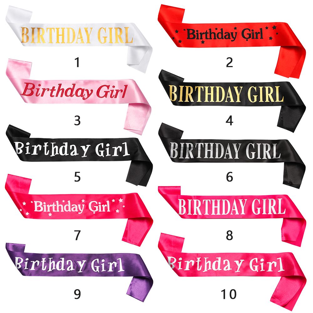 Glitter Happy Birthday Shoulder Girdle Ribbons Satin Sash Birthday Queen 