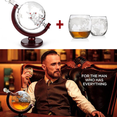 2021Whiskey Decanter Globe Wine Aerator Glass Set Sailboat Skull Inside Crystal with Fine Wood Stand Liquor Decanter for Vodka