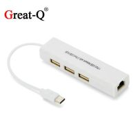 Besar-Q USB-C Tipe C USB 3.1 Male untuk 100M RJ45 RJ-45 Ethernet Jaringan LAN Kabel Adaptor USB 2.0 Hub untuk Macbook Laptop