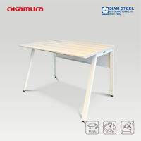 OKAMURA โต๊ะทำงาน รุ่น VD-A Desk14 สีไลค์โอ๊ค ขาขาว หน้าโต๊ะ 140 ซม. โต๊ะทำงานภายในบ้าน, โต๊ะทำงานไม้ โต๊ะขาเหล็ก by สยามสตีล Siamsteel