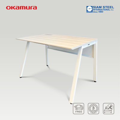 OKAMURA โต๊ะทำงาน รุ่น VD-A Desk14 สีไลค์โอ๊ค ขาขาว หน้าโต๊ะ 140 ซม. โต๊ะทำงานภายในบ้าน, โต๊ะทำงานไม้ โต๊ะขาเหล็ก by สยามสตีล Siamsteel