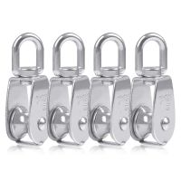 4PCS Single Pulley Block M15 Stainless Steel Small Pulley Roller For Rope Cord in Outdoor 360°Swivel Silver Pulley