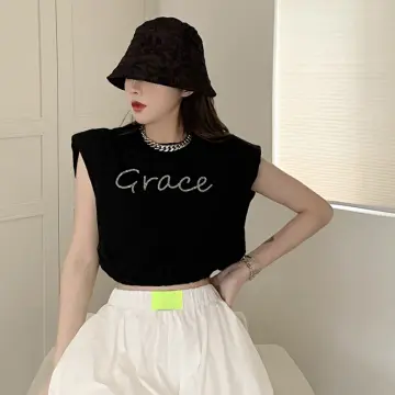 Women Wide Straps Camisoles Vintage Sleeveless Tank Tops Summer Exposed  Navel Crop Tops Streetwear 