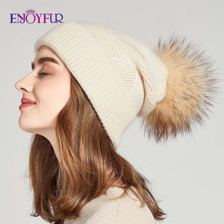 enjoyfur-winter-hats-for-women-natural-fur-pompom-hat-warm-wool-slouchy-beanies-for-female-fashion-skullies-lady-hats