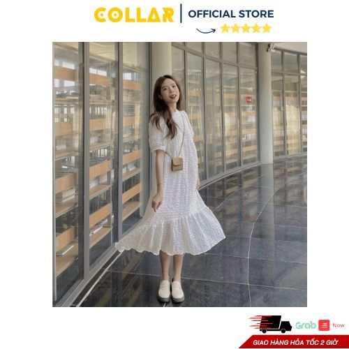 Váy trắng COLLAR thiết kế tay bồng dáng suông dài vải xốp dập nhún ...