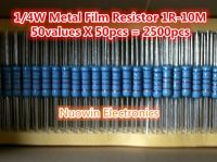 2500Pcs 50ค่า1r-10mr 1/4W ความต้านทาน1% ฟิล์มโลหะอุปกรณ์สำหรับต้านทานสารพัน