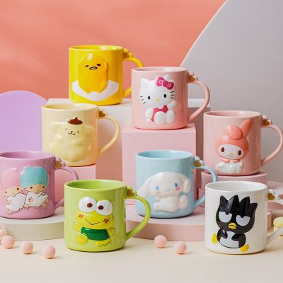 8.5Cm Kawaii Hellokt Gudetama Cinnamoroll Badbadtz-Maru KEROKERO KEROPPI Ceramic Embossed Mug Creative Mug