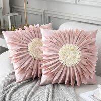 Fashion Modern Style Pink White Throw Pillows 45*45cm Velvet Stitching 3D Chrysanthemum Cushion Waist Pillow Blue Cue shion Case