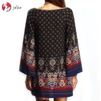 ❀JDBE❀ Fashion Women Bohemian Beach Summer Ethnic Dress Boho Print Dress Long Sleeve Loose Mini Dres