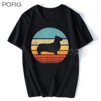 Corgi Retro Vintage 60S 70S Sunset คนรักสุนัข T เสื้อผู้ชายผู้หญิงญี่ปุ่น Anime เสื้อยืดแนวโน้ม Hip Hop สีดำลูกเรือคอเสื้อยืด S-5XL