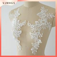 VJMHGS 1Pair ดอกไม้ประดับดอกไม้ แพทช์ applique ลูกไม้ สีขาวขาว ชุดกระโปรงยาว แพทช์เจ้าสาว งานฝีมืองานประดิษฐ์ ดอกไม้กระจกเย็บปัก สำหรับเสื้อผ้า