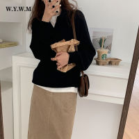 WYWM Autumn Thin Knitted Sweater Women Vintage Polo Collar Long Sleeve Streetwear Pullover Korean Casual V-neck Female Clothing