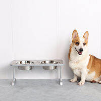 Dog Double Food Water Bowls Pet Stainless Steel Feeder Dishes with Aluminum Alloy Stand Big Dogs Eating Drinking Accessories