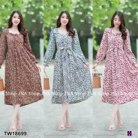 TT18699 เดรสลายดอกเล็ก แขนยาว Small floral dress with long sleeves..