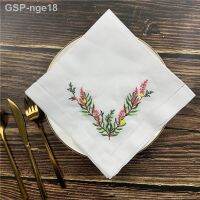 Nge18 Conjunto De 12 Lenços Linho Brhemanco Costurado Jantar Guardanapos Mesa Pano Placemats Com Cor Bordado Floral