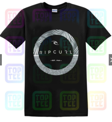 Rip Tee Curl T-Shirt MenS Black Wave Palm Trees Logo Surfer Graphic Tee Men