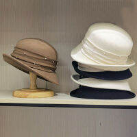 ผู้หญิงฤดูหนาวขนสัตว์ Cloche หมวกไข่มุก Band หมวก Messer ขนาดกลาง Brim Felt Fedora หมวกสำหรับโบสถ์ชุด Derby Party Bowler หมวก