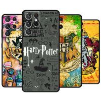 （ NEW）การ์ตูนโลโก้ Harry Potter Wand สำหรับ Samsung Galaxy S22 S21 S20 FE Plus S10 S9 S8 5G สีดำนุ่ม Coque Core