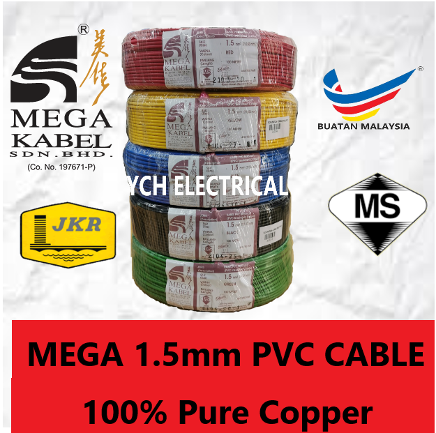 1 Meter MEGA KABEL 1.5mm PVC INSULATED CABLE 100 PURE COPPER(SIRIM
