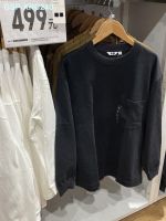 ❦♂UNIQLO เสื้อยืดแขนยาวลำลองมีกระเป๋าผ้าคอตตอนสำหรับผู้ชายตัดฉลากฤดูใบไม้ร่วง