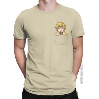 Scared Zenitsu Pocket Demon Slayer T Shirts Men Vintage Cotton Tee Shirt Crew Neck Classic T Shirt Birthday Gift Tops XS-6XL