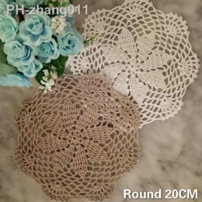 20CM Round Pastoral Vintage Crochet Lace Doily Christmas Table Coth Placemat Mantel Individual Tea Coffee Glass Coaster Cup Mat