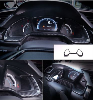1X ABS Carbon Fiber / Red Style Dash Board Instrument Panel Frame Dashboard Speedo Trim Cover For Honda Civic 2016-2021 Gen 10Th