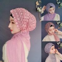 【YF】 Flower Hot Drill Hijab Beaded Elastic Band Womens Scarf Muslim Headband Instant Shawl Turkey