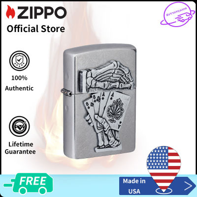 Zippo Dead Mans Hand Emblem Design Street Chrome Windproof Pocket Lighter | Zippo 49536 ( Lighter Without Fuel Inside )การออกแบบตราสัญลักษณ์มือ Dead Mans（ไฟแช็กไม่มีเชื้อเพลิงภายใน）