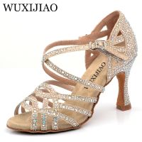 WUXIJIAO Gold Silver Rhinestone Latin Dance Shoes Women Salas Ballroom Shoes Pearl High Heel 9Cm Waltz Software Shoes Hot Sale