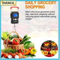 OVERCO 50กก./5กรัม ตะขอแขวนแบบแขวน แบล็คไลท์ จอแสดงผลดิจิตอล LCD เครื่องชั่งดิจิตอลขนาดเล็ก แม่นยำแม่นยำ อุปกรณ์ตกปลาสำหรับตกปลา เครื่องชั่งน้ำหนักอิเล็กทรอนิกส์ขนาดเล็ก การเดินทางการเดินทาง