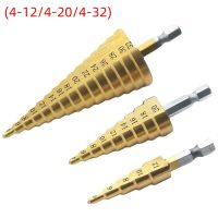 Pagoda Metal Drill Bit Hexagon Shank Straight Slot Step Drill Bit Cone Titanium Coated Woodworking Tools 4-12mm 4-20mm 4-32mm