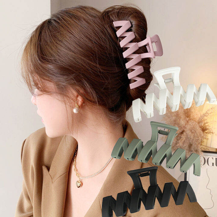 [Cutewomen2020]Korean Solid Color Frosted Wave Hair Claws Elegant ...