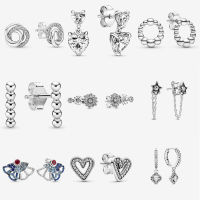 925 Sterling Silver Double Heart Sparkling Stud Earrings For Women Fashion Family ite Always Encircled Earrings DIY Jewelry