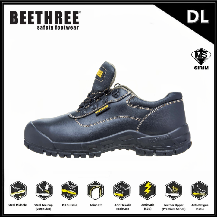 Beethree Safety Boots Low Cut Lace Up Upper Leather Safety Shoes Kasut