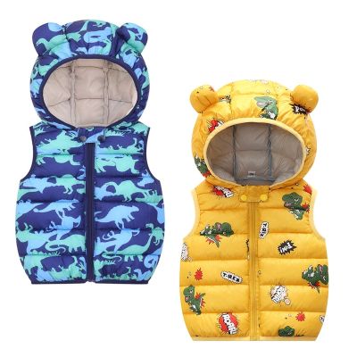 （Good baby store） Fashion Boys Girls Vests Jacket Spring And Autumn Baby Vests Coat Warm Children Clothing Dinosaur Print Girls Boys Down Jackets