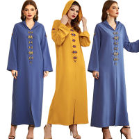 โมร็อกโก Kaftan ดูไบ abaya เพชร hooded Maxi ชุดสตรียาวชุดปาร์ตี้อิสลามเสื้อผ้าตุรกี caftan มุสลิม jilbab Robe