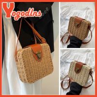 【Ready Stock】 ▩✎△ C23 Yogodlns Handmade Straw Women Shoulder Bag Summer Square Rattan Woven Beach Crossbody Bag