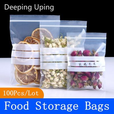 100Pcs Write Marked Zip Lock Pouches Food Storage Bag Plastic Bags Food Preservation Home Kitchen Tea Snacks Candy Grains