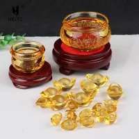 Crystal Cornucopia Chinese Crystal Gold Ingot Glass Yellow Fortune Cornucopia Treasure Bowl Feng Shui Statue Crafts Decoration