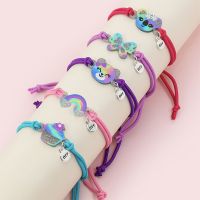 5Pcs/set Cartoon Bear Butterfly Rainbow Charm Adjustable Cord Rope Bracelet for Girl Hairband Use Friendship Gift