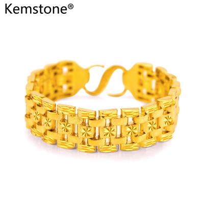 Kemstone ทองแดงชุบทองแฟชั่นข้น S หัวเข็มขัดโซ่ออกแบบสร้อยข้อมือเครื่องประดับสำหรับผู้ชายเย็น