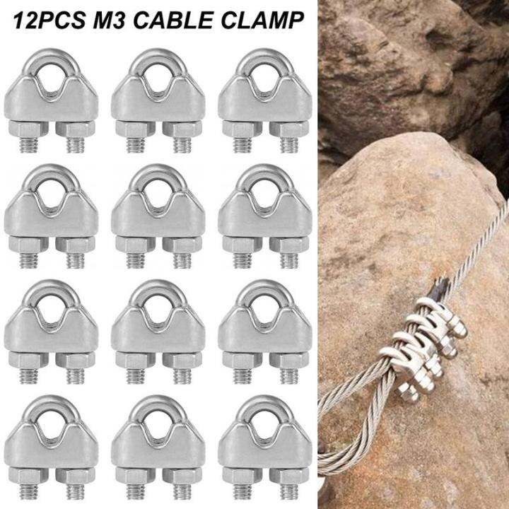 12pcs 304 Stainless Steel Heavy Duty Wire Rope Clamp M3 3mm Cable Clip