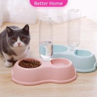 ชามให้อาหาร พร้อมน้ำสำหรับสุนัขและแมว แบบ 2 หลุม พร้อมขวดน้ำ ชามพกพา Pet feeding bowl